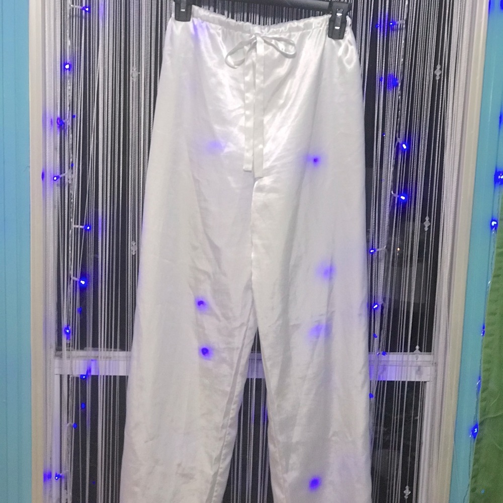 Silky pajama bottoms w/sheer embellishment